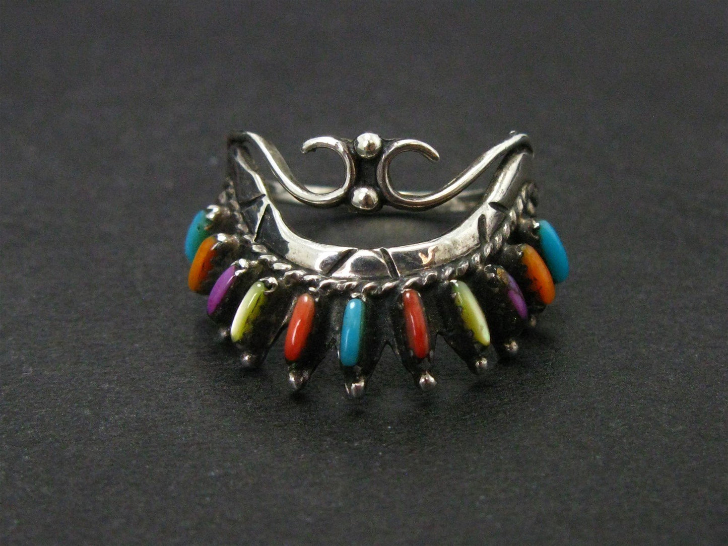 Vintage Sterling Natural Multi Gem Band Ring 3.2g i14478
