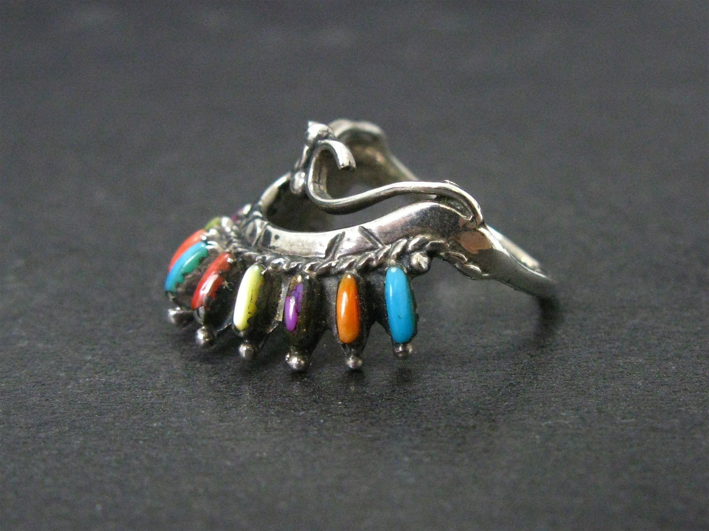 Vintage Sterling Natural Multi Gem Band Ring 3.2g i14478