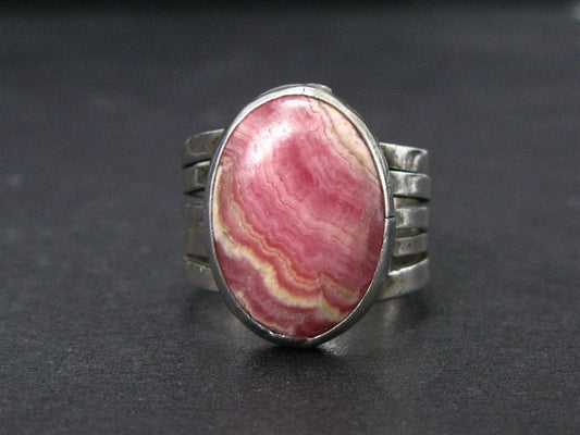 Vintage Sterling Silver Navajo Natural Rhodochrosite Ladies Ring 8.6g i14516