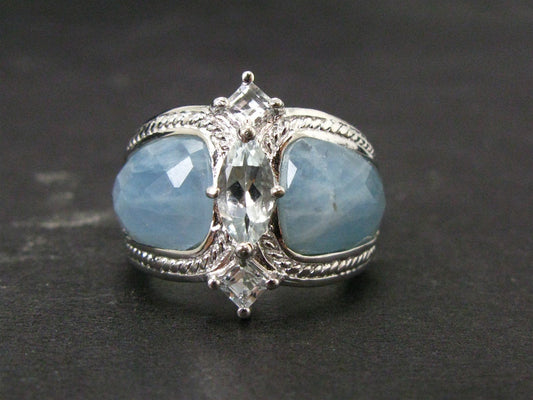 Sterling Silver Natural Aquamarine Ladies Band Ring 8.3g i14506
