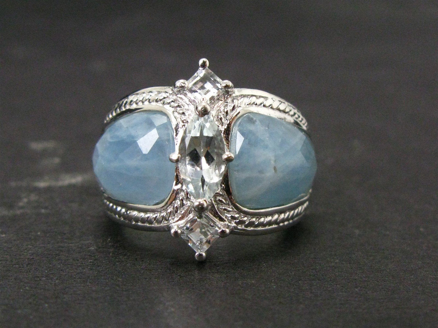 Sterling Silver Natural Aquamarine Ladies Band Ring 8.3g i14506