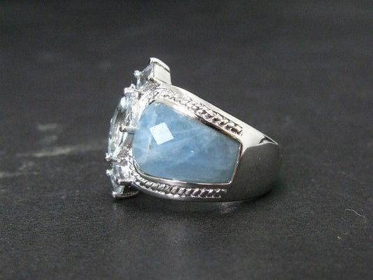 Sterling Silver Natural Aquamarine Ladies Band Ring 8.3g i14506