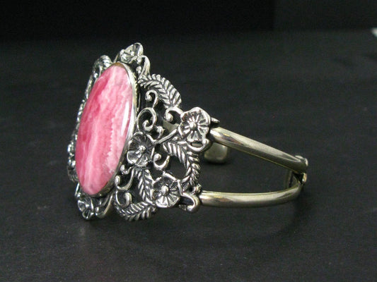 Sterling Carolyn Pollack Natural Rhodochrosite Cuff Bracelet 42g i14492