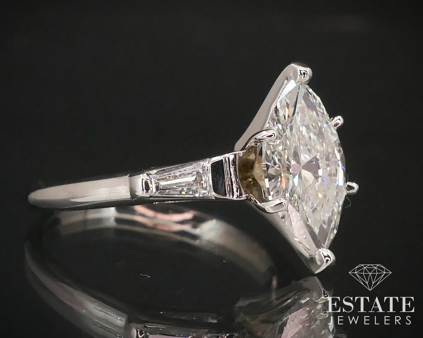 Antique Platinum Marquise Natural 2.03ct Diamond Engagement Ring 4.4g i14528