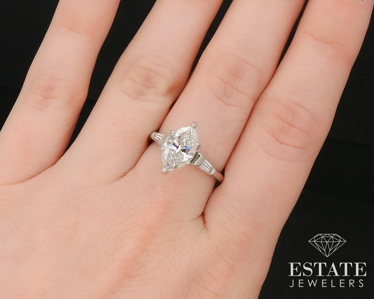 Antique Platinum Marquise Natural 2.03ct Diamond Engagement Ring 4.4g i14528