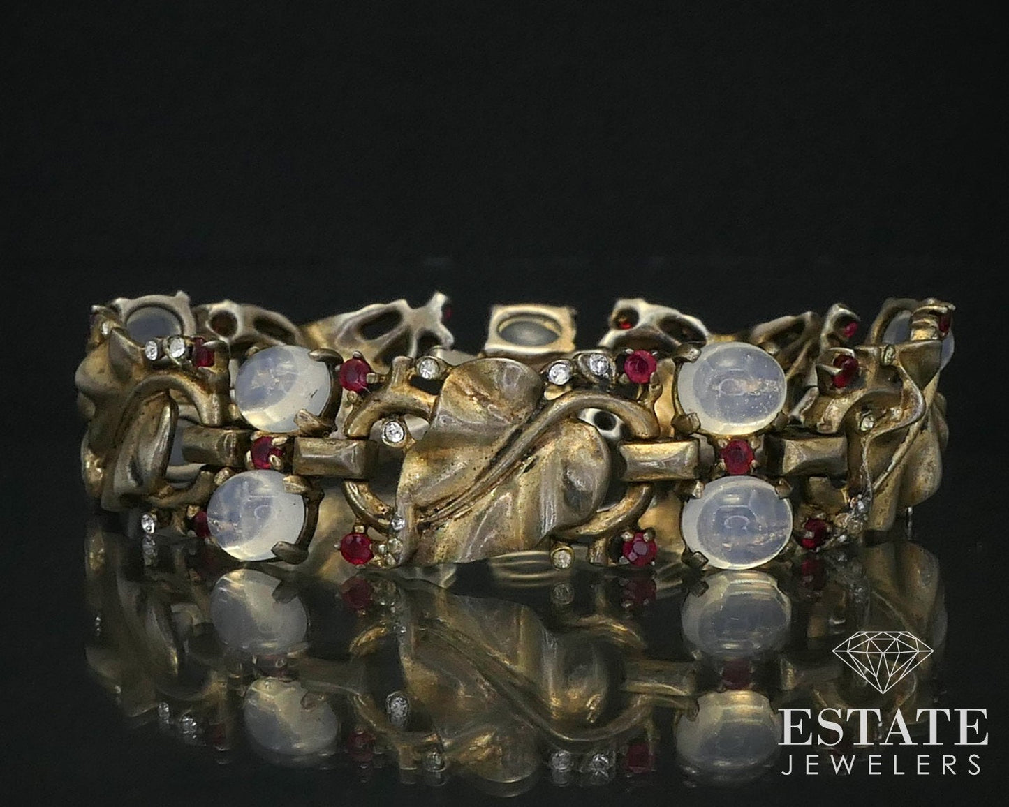 1940s Sterling Trifari Alfred Philippe Moonstone Rhinestone Bracelet i14042