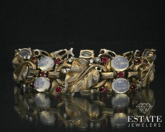 1940s Sterling Trifari Alfred Philippe Moonstone Rhinestone Bracelet i14042