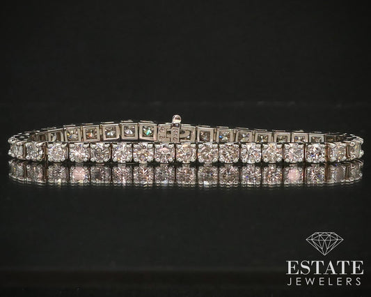 14k White Gold Round 10.00ctw Natural Diamond Tennis Bracelet 21g 7"L i14580