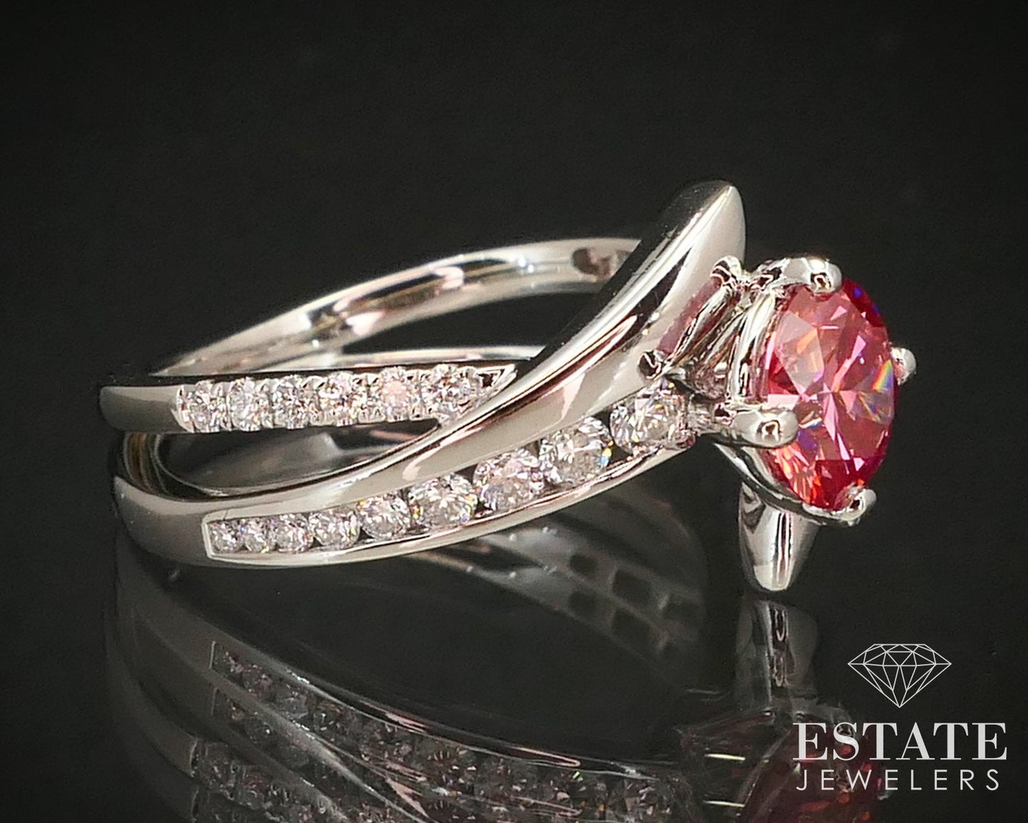14k White Gold 1.04ct Lab Created Pink & White Diamond Engagement Ring 5g i14634
