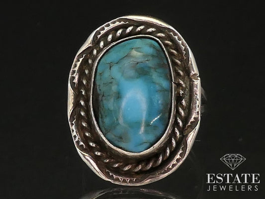 Vintage Sterling 925 Navajo Natural Turquoise Ladies Ring 7.2g i14776