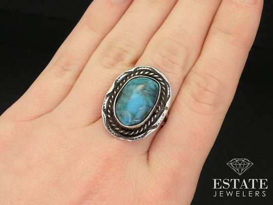 Vintage Sterling 925 Navajo Natural Turquoise Ladies Ring 7.2g i14776