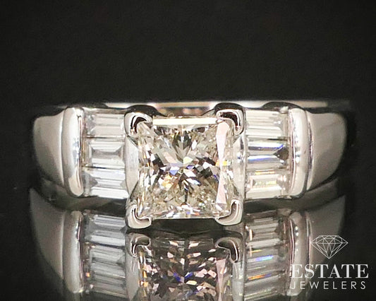 14k White Gold Princess Natural .73ctw Diamond Engagement Ring 4.1g i14787