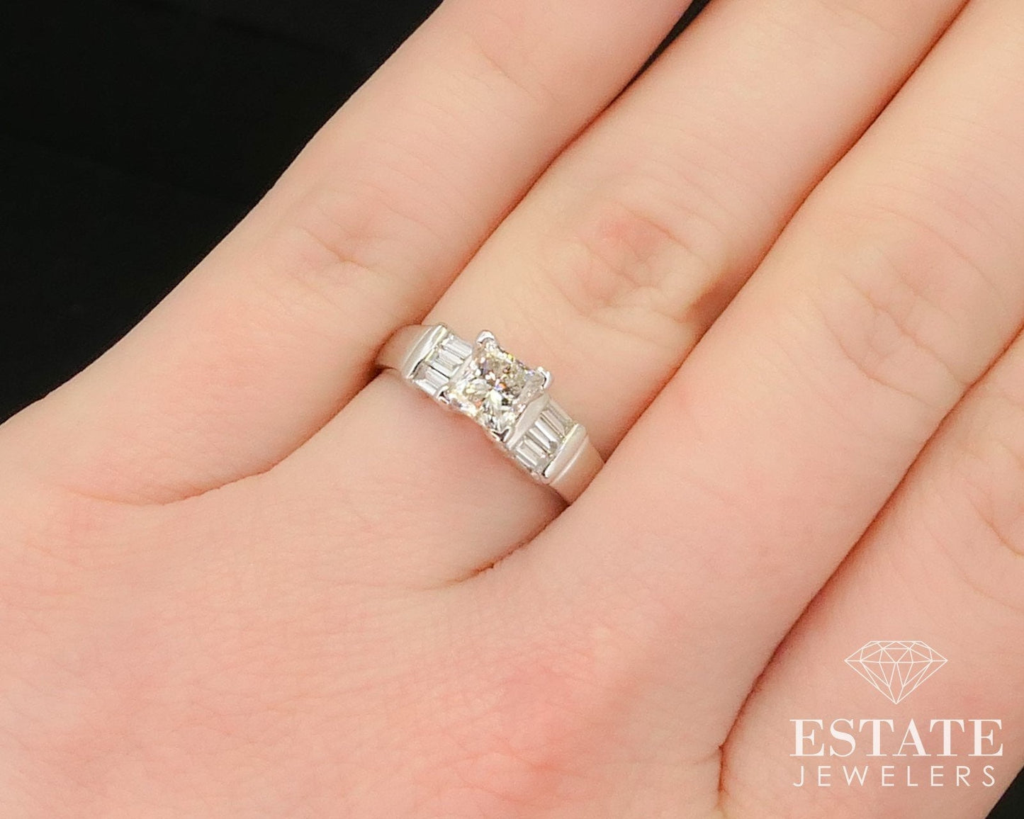 14k White Gold Princess Natural .73ctw Diamond Engagement Ring 4.1g i14787