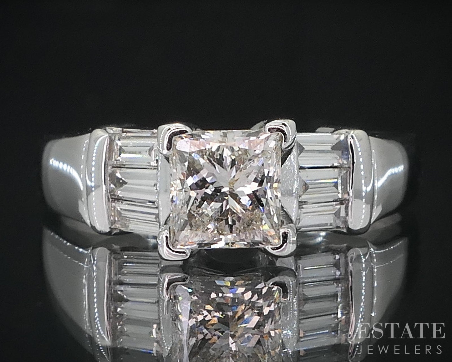 14k White Gold Princess Natural .73ctw Diamond Engagement Ring 4.1g i14787