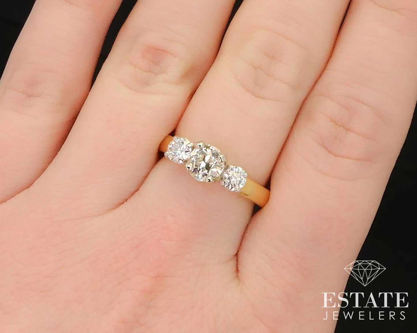 Platinum & 22k YG Round European Cut 1.18ctw Diamond Engagement Ring 6.5g i14786