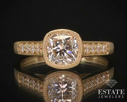 14k Yellow Gold Cushion Natural .99ct Diamond Engagement Ring 3.3g i14797