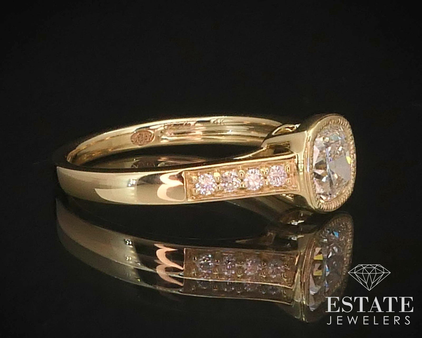 14k Yellow Gold Cushion Natural .99ct Diamond Engagement Ring 3.3g i14797