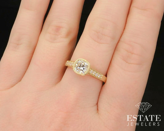 14k Yellow Gold Cushion Natural .99ct Diamond Engagement Ring 3.3g i14797