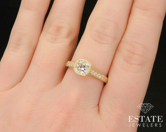 14k Yellow Gold Cushion Natural .99ct Diamond Engagement Ring 3.3g i14797