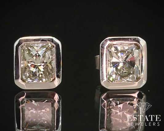 14k White Gold Radiant Cut 1.50ctw Natural Diamond Bezel Stud Earrings i14798