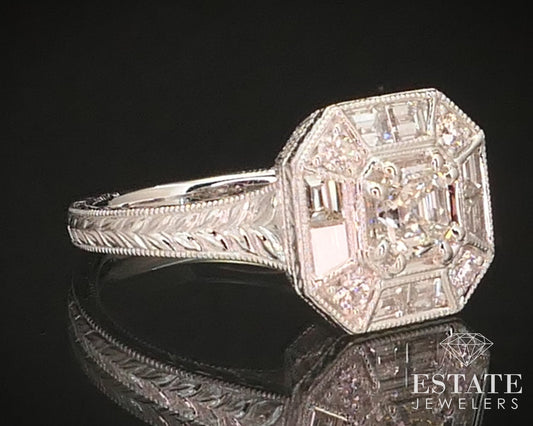 14k White Gold GIA Emerald Natural 1.15ctw Diamond Halo Engagement Ring i14789