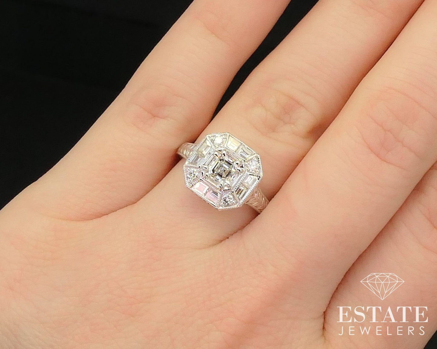 14k White Gold GIA Emerald Natural 1.15ctw Diamond Halo Engagement Ring i14789