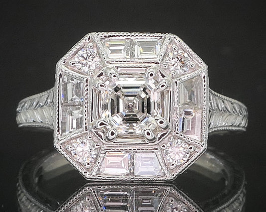 14k White Gold GIA Emerald Natural 1.15ctw Diamond Halo Engagement Ring i14789