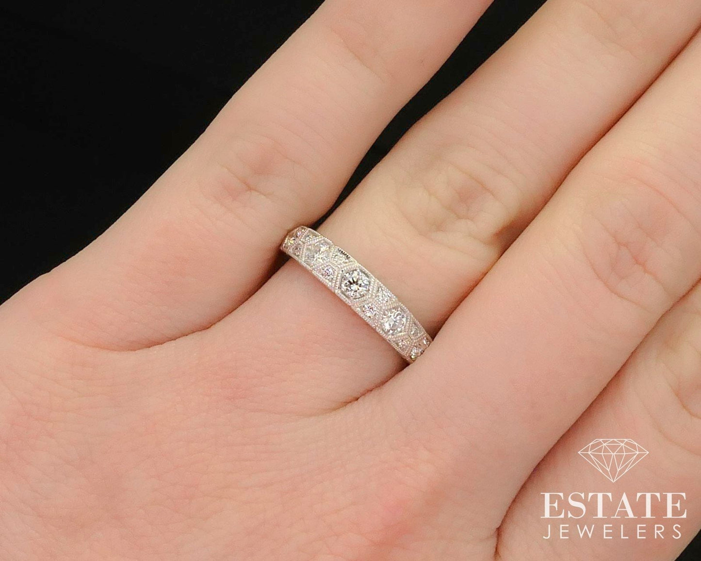 14k White Gold Natural .30ctw Diamond Ladies Wedding Band Ring 3g i14805
