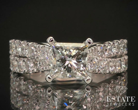 14k White Gold Princess GSI Natural 1.76ctw Diamond Engagement Ring 4.7g i14885
