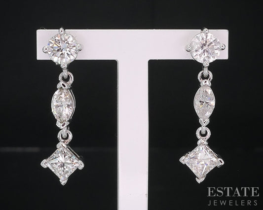 Custom 14k White Gold Natural 2.30ctw Diamond Dangle Earrings 2.8g i14942