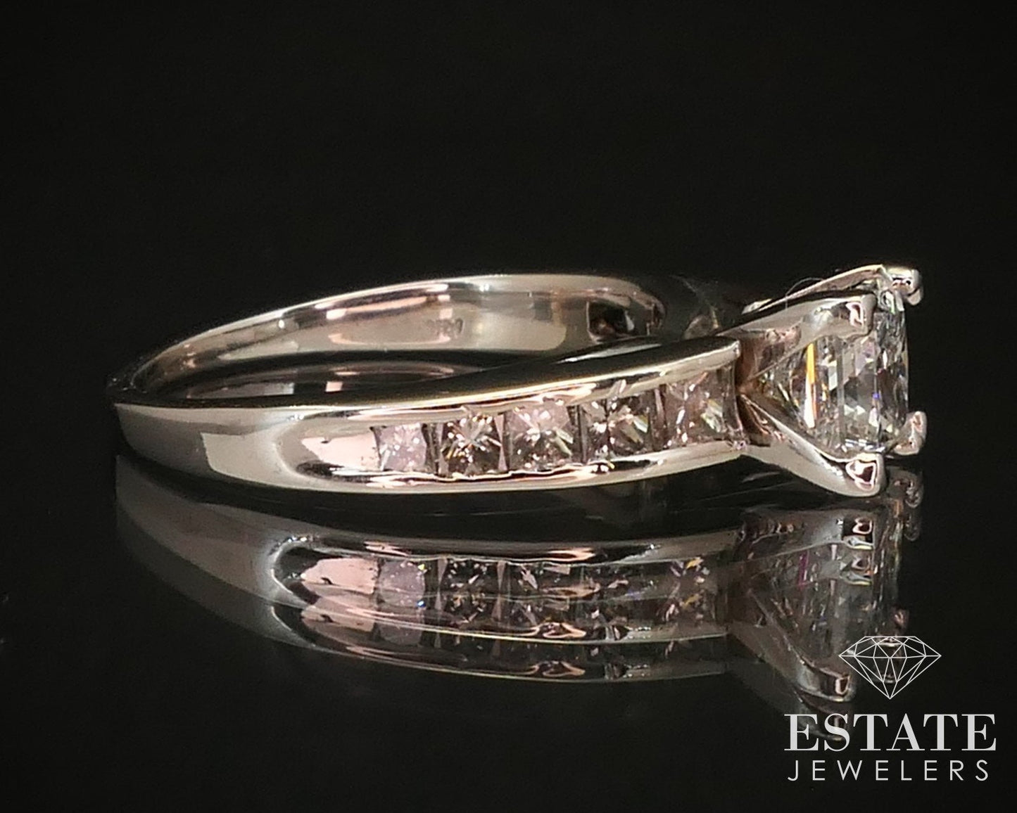 14k White Gold IGI Princess Natural 1.07ct Diamond Engagement Ring 3.8g i14944