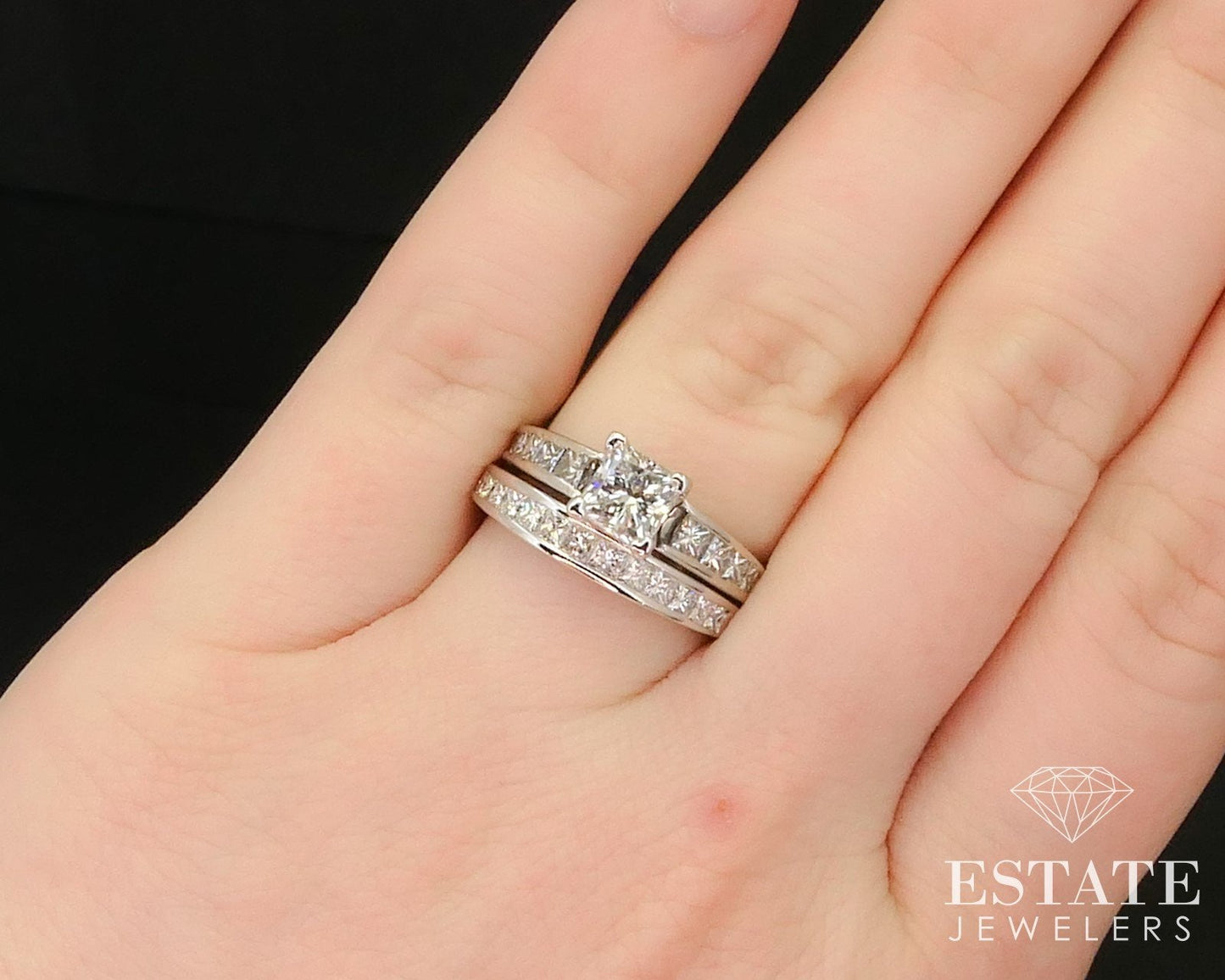 14k White Gold IGI Princess Natural 1.07ct Diamond Engagement Ring 3.8g i14944