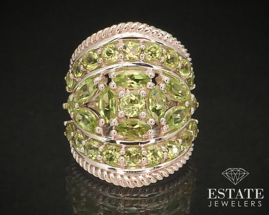 Estate Sterling Silver Natural Peridot Cocktail Band Ring 10g i15006