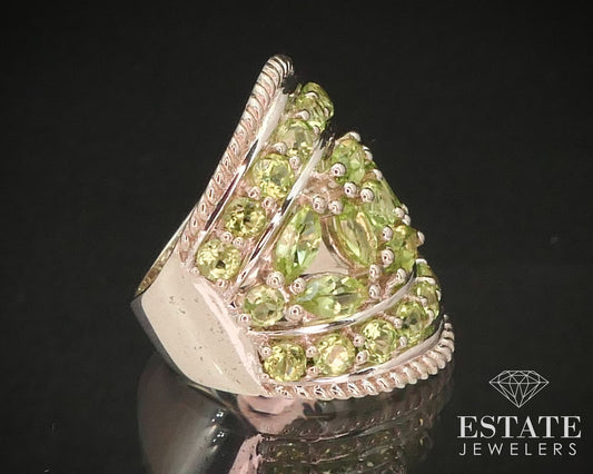 Estate Sterling Silver Natural Peridot Cocktail Band Ring 10g i15006