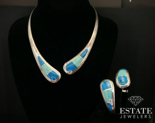 Sterling Natural Turquoise Mexico Bracelet & Choker Necklace 142g i14986