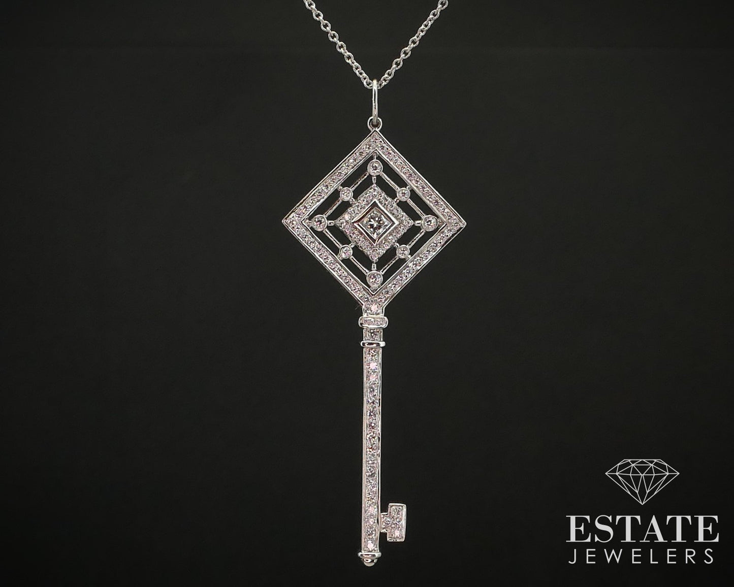 Platinum Tiffany & Co. Natural .59ctw Diamond Grace Key Pendant Necklace p59243