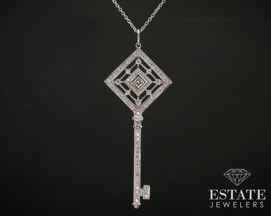 Platinum Tiffany & Co. Natural .59ctw Diamond Grace Key Pendant Necklace p59243