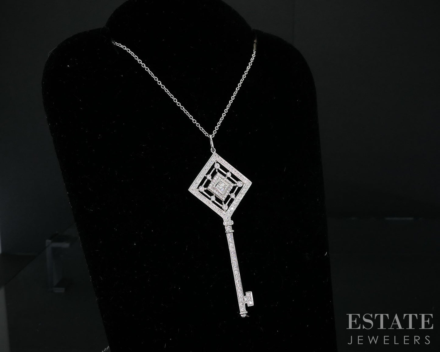 Platinum Tiffany & Co. Natural .59ctw Diamond Grace Key Pendant Necklace p59243