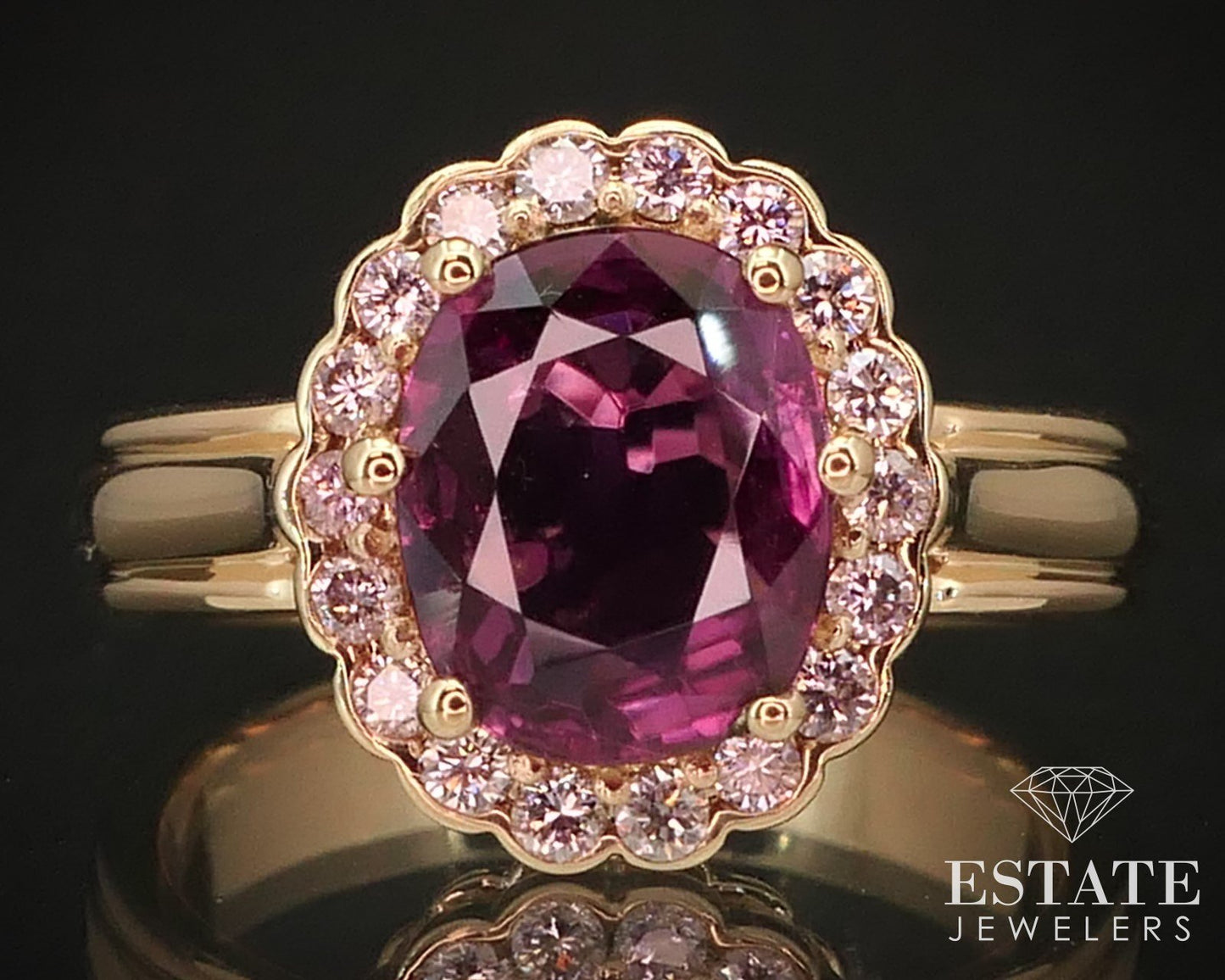 18k Yellow Gold Natural 1.80ct Pink Sapphire & Fancy Pink Diamond Ring 7g i15027