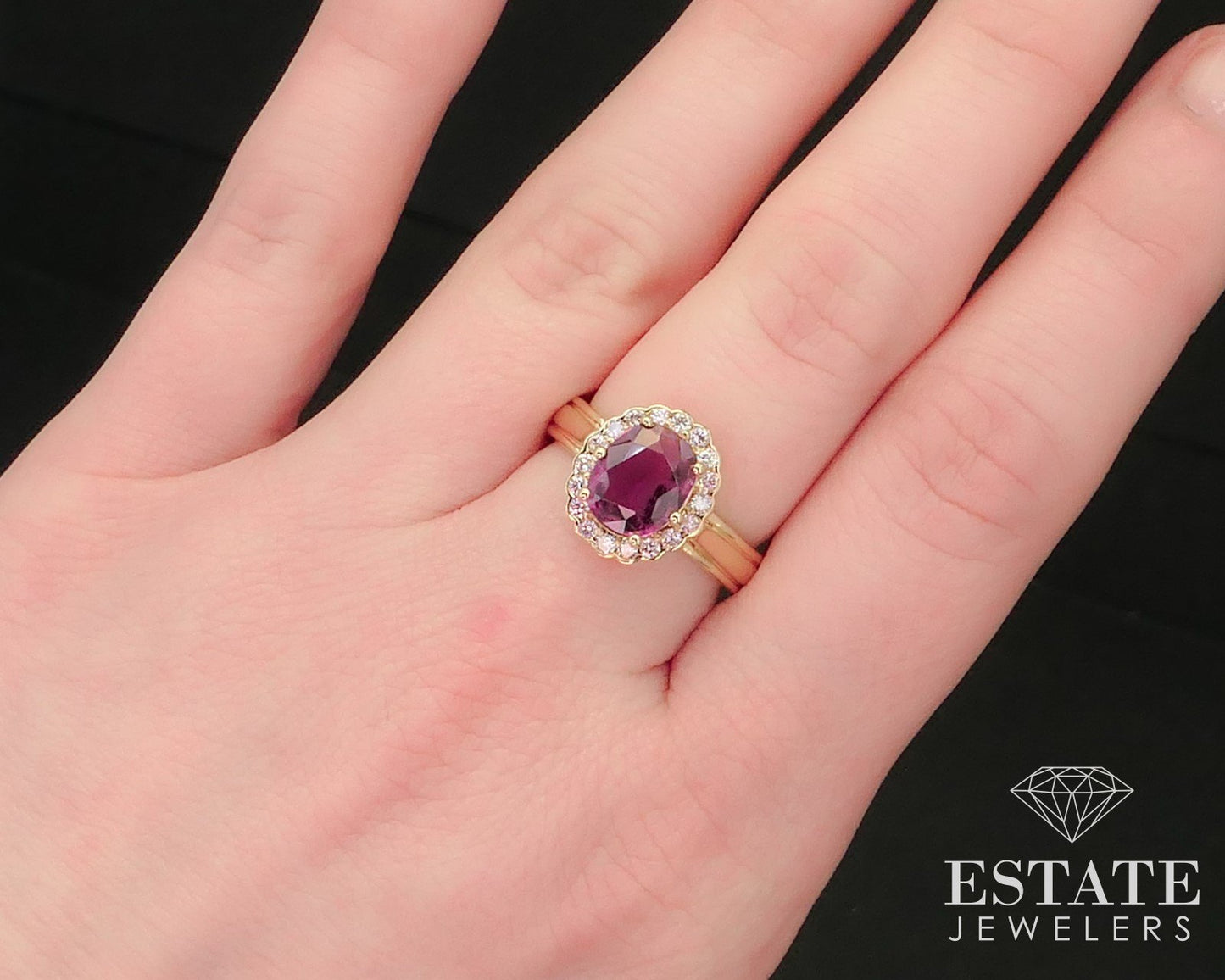 18k Yellow Gold Natural 1.80ct Pink Sapphire & Fancy Pink Diamond Ring 7g i15027