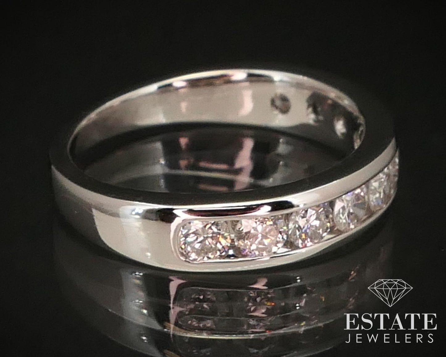 14k White Gold Natural .98ctw Diamond Ladies Wedding Band Ring 3.8g i3726