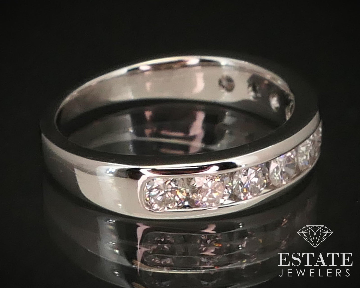 14k White Gold Natural .98ctw Diamond Ladies Wedding Band Ring 3.8g i3726