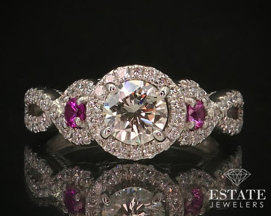 14k White Gold Natural 1ctw Diamond & Pink Sapphire LeVian Engagement Ring i1142
