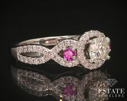14k White Gold Natural 1ctw Diamond & Pink Sapphire LeVian Engagement Ring i1142