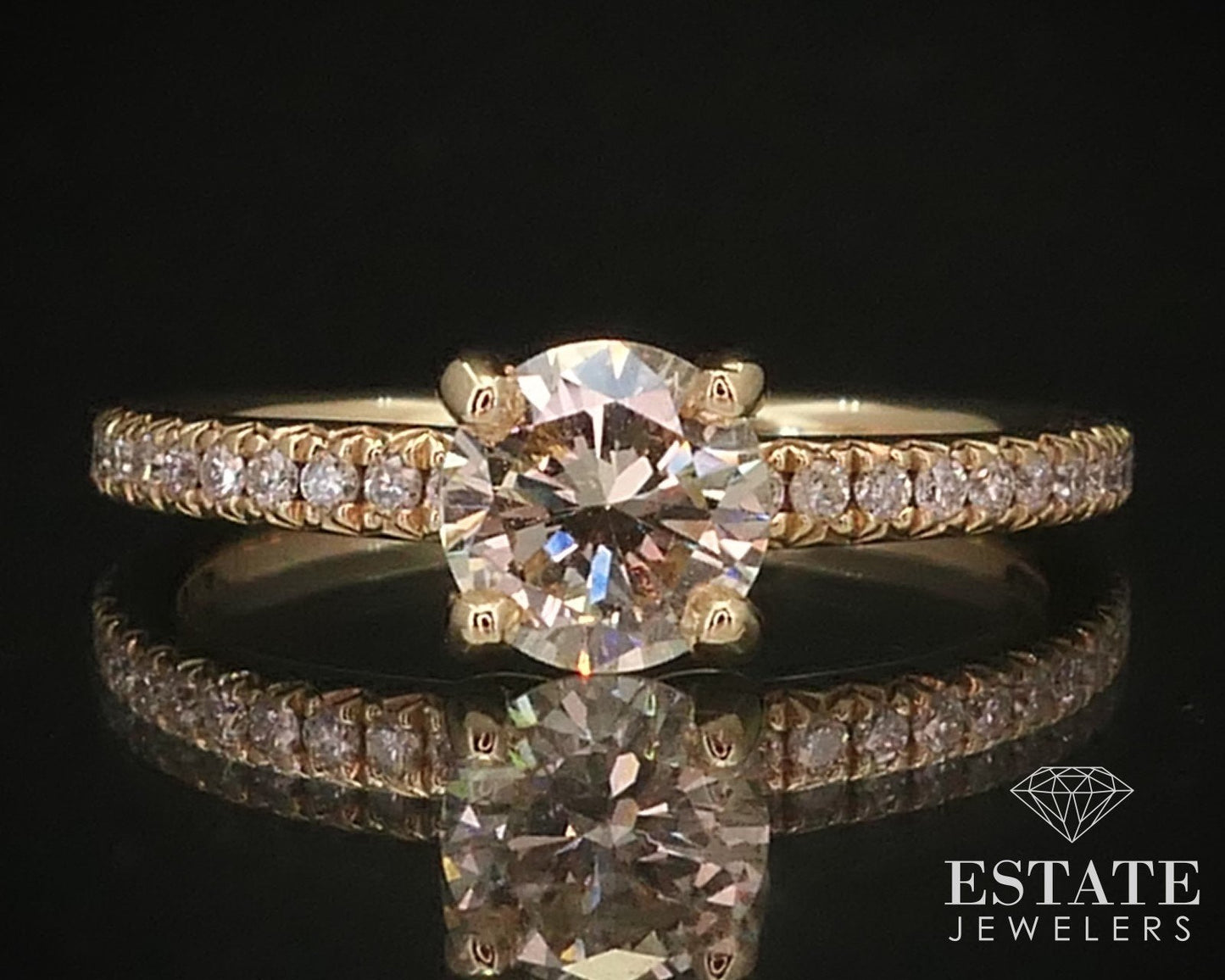 14k Yellow Gold Round Natural .88ctw Diamond Engagement Ring 2.3g i7106