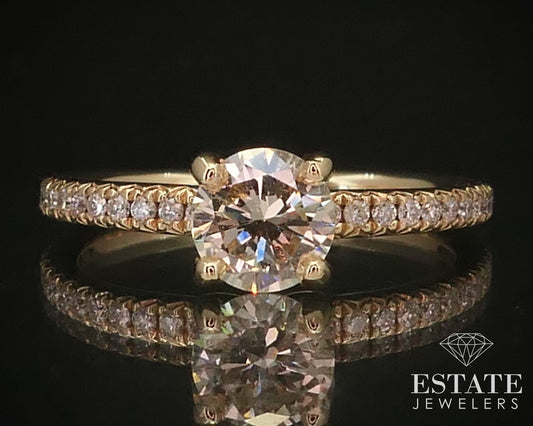 14k Yellow Gold Round Natural .88ctw Diamond Engagement Ring 2.3g i7106