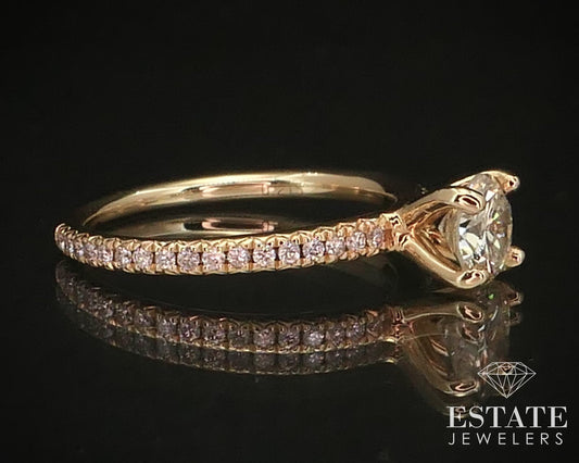 14k Yellow Gold Round Natural .88ctw Diamond Engagement Ring 2.3g i7106