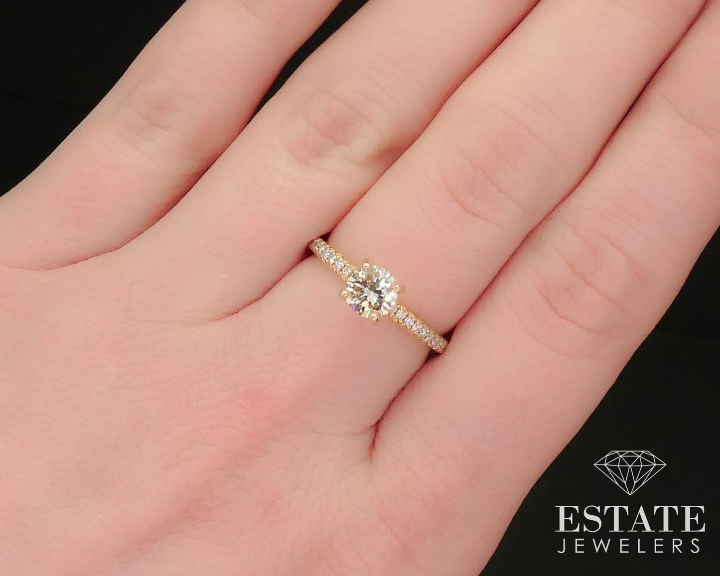 14k Yellow Gold Round Natural .88ctw Diamond Engagement Ring 2.3g i7106