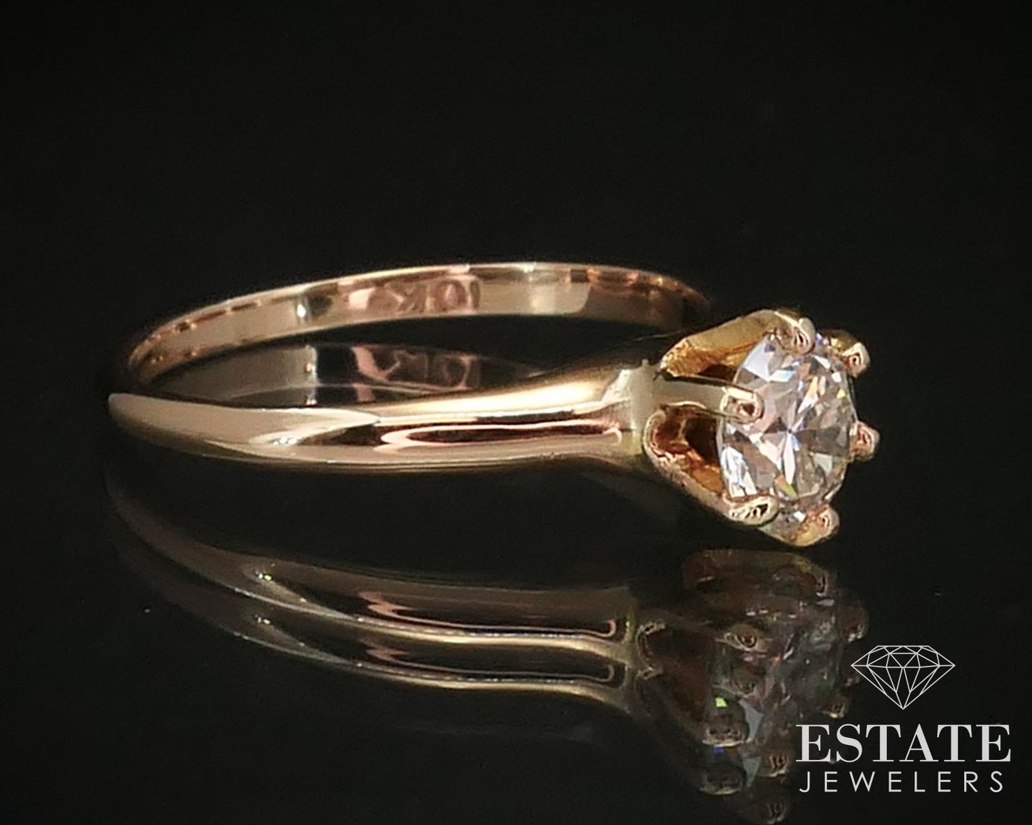 Antique 10k Yellow Gold European Cut .72ct Diamond Solitaire Ring 2.1g i10896