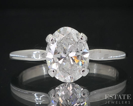14k White Gold Oval Cut Natural 1.07ct Diamond Solitaire Ring 2.8g i7409